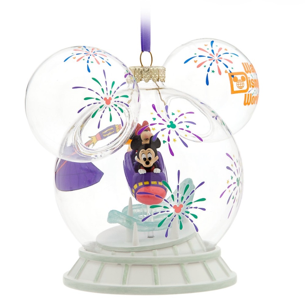 Disney World Mickey and Minnie Mouse Glass Ornament Space Mountain - Picture 2 of 3